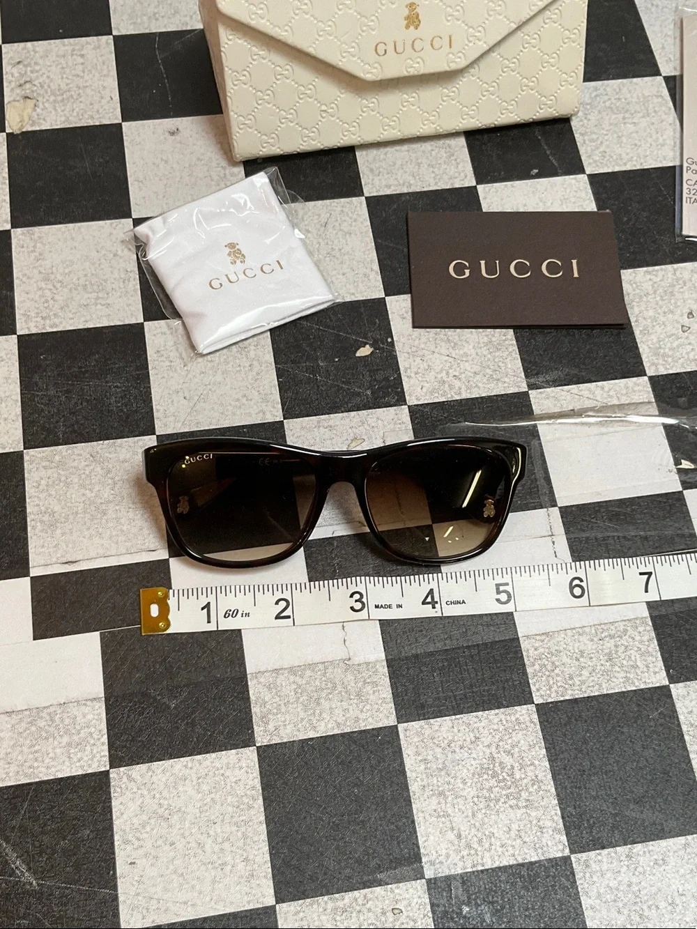 Gucci Kids Brown Gradient Square Sunglasses with Gold Accents
